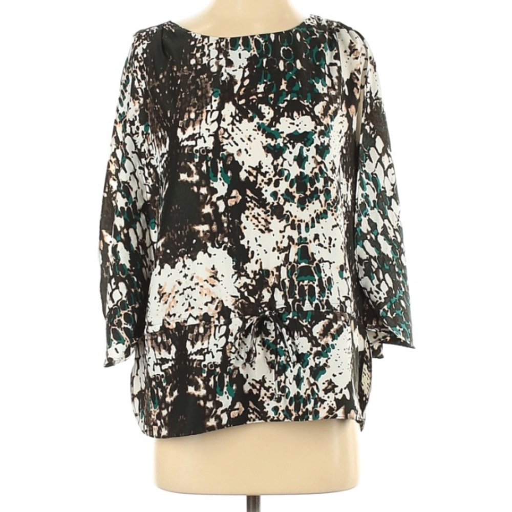 ECI Mixed Print Slit Shoulder Drawstring Top Small
